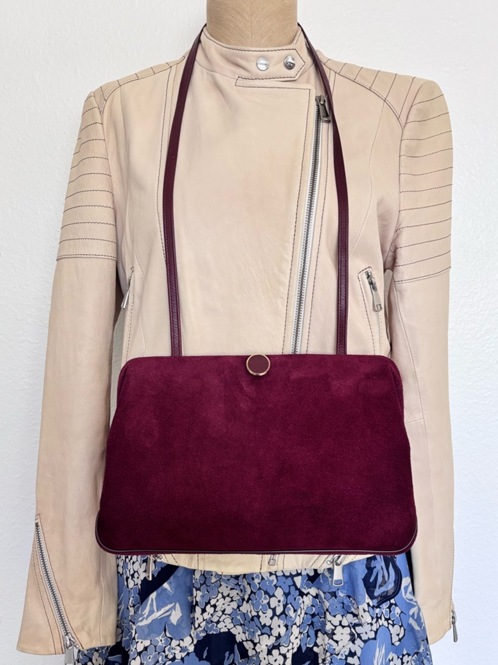 Vintage 60’s Etra Burgundy Suede Shoulder Bag Gold Hardware